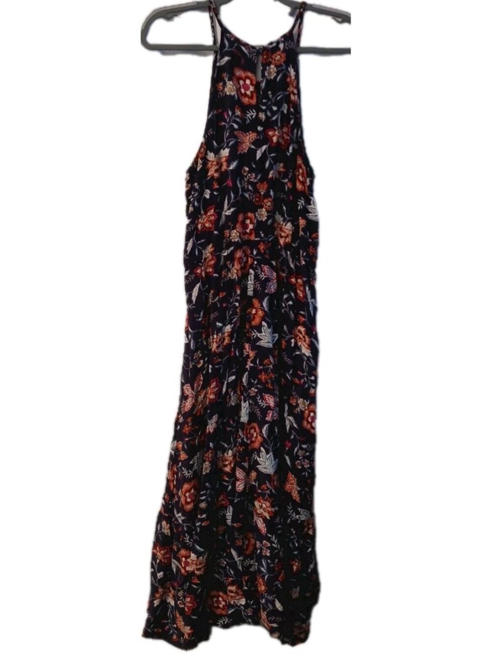 Old Navy Womens Maxi Dress Size Large Sleeveless Floral Halter Navy Red